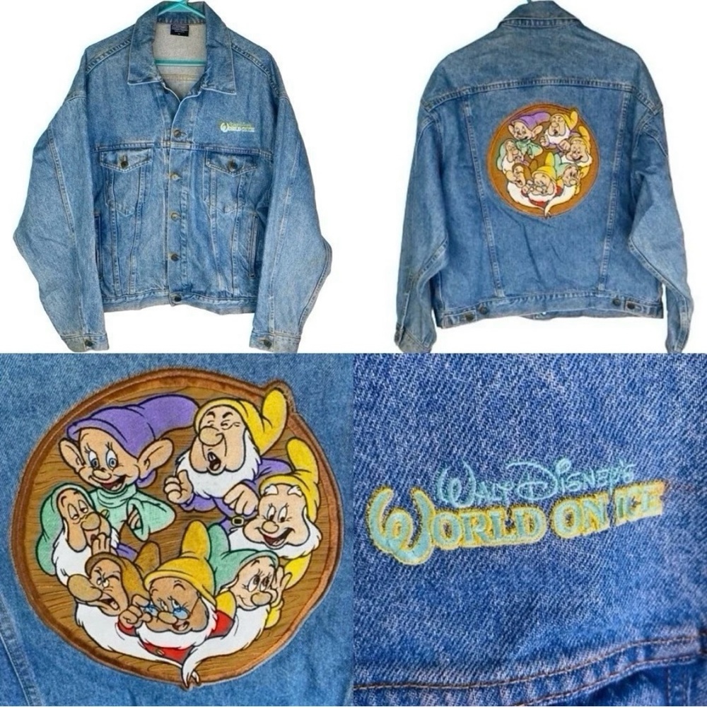 Walt Disney Denim Jacket Disneys World On Ice Seven Dwarfs Size Large Blue Jean